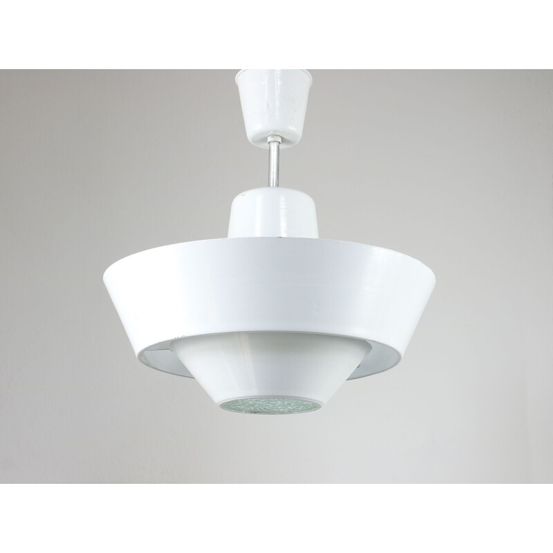 Lámpara colgante vintage blanca de la Bauhaus