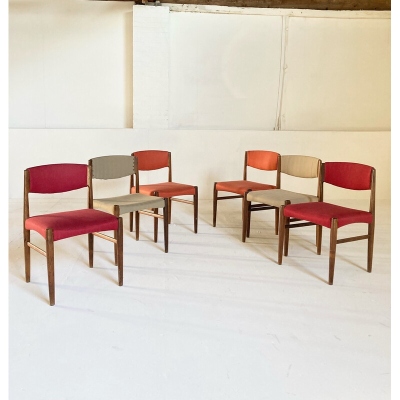 Set van zes vintage stoelen van rozenhout en stof voor Glostrup  Mobelgfabrik, Denemarken 1960
