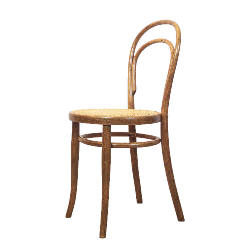 Cadeira Vintage 14 em madeira dobrada, carvalho e rotim tecido por Thonet,  Áustria