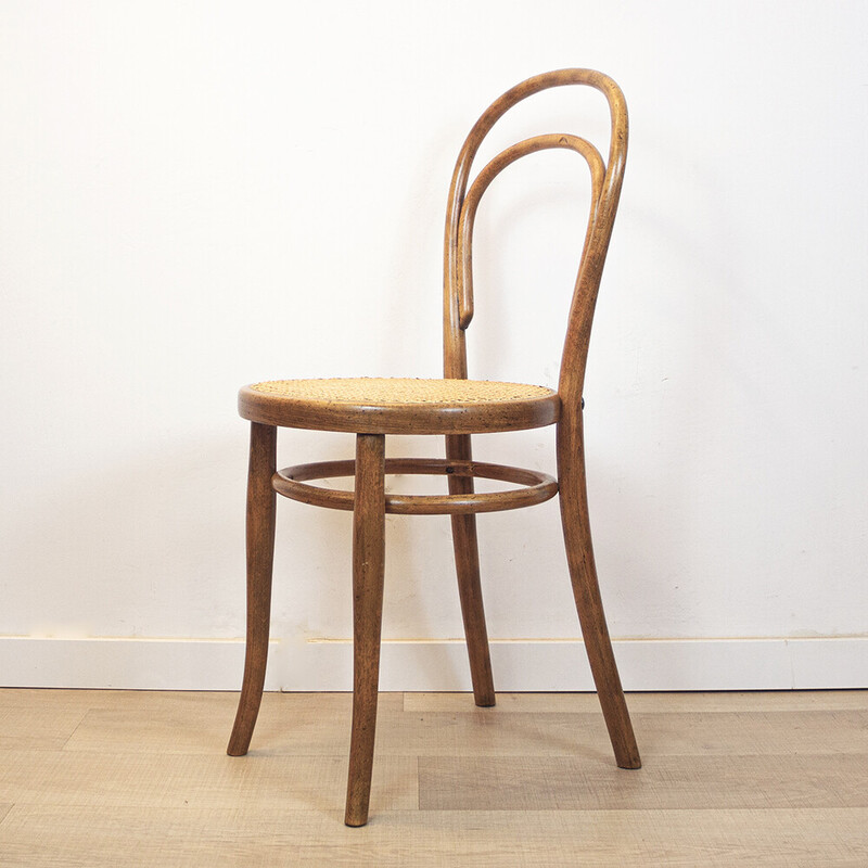 Cadeira Vintage 14 em madeira dobrada, carvalho e rotim tecido por Thonet,  Áustria