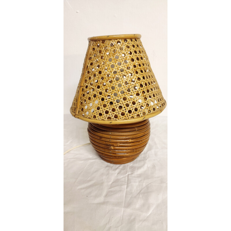 Vintage rattan and wicker table lamp, Spain 1980s