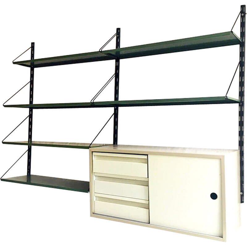 Vintage green and gray metal wall unit by Tjerk Reijenga for Pilastro, 1960s
