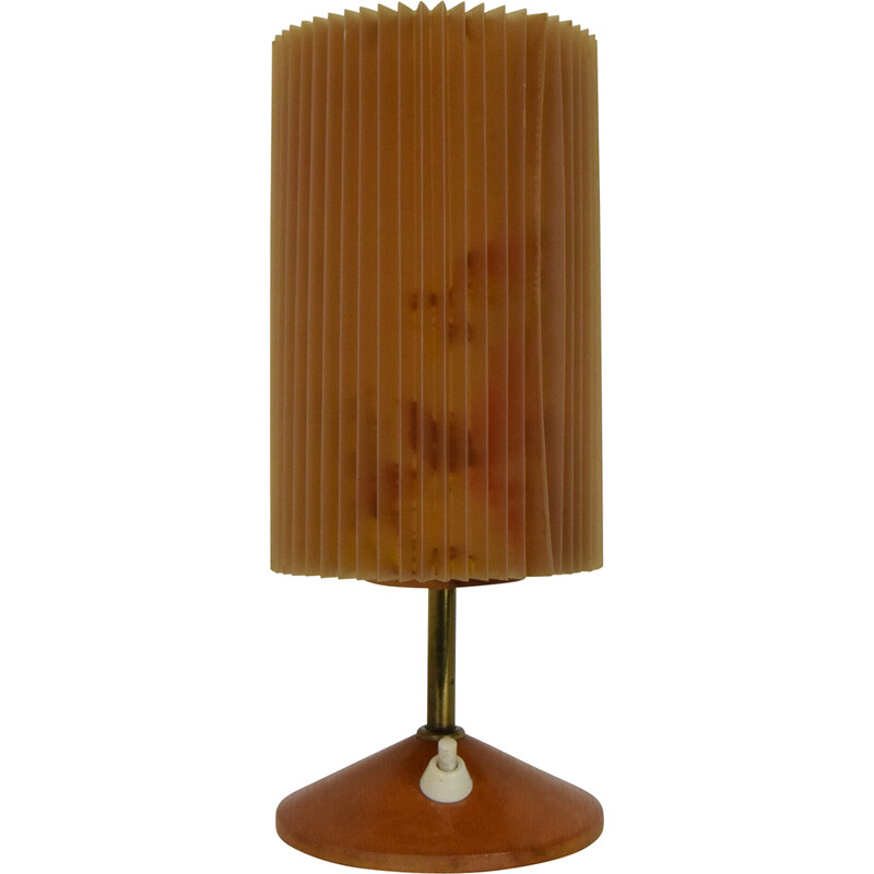 Vintage Tischlampe aus Holz, Kunststoff und Messing, Tschechoslowakei  1960er Jahre