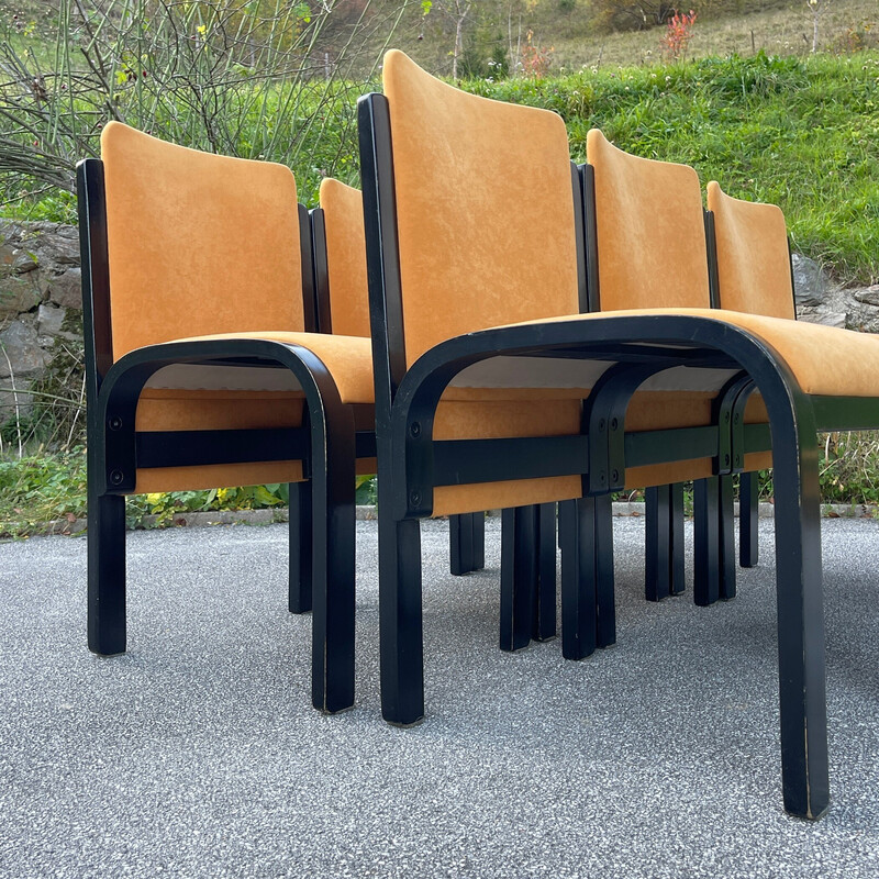 Set Of Vintage Chairs In Wood And Fabric, Italy 1980s