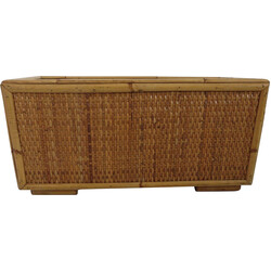 Vintage bamboo and woven rattan planter, France 1960-1970