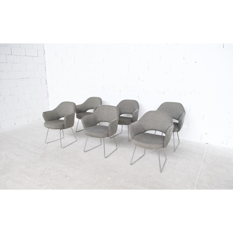 Ensemble de 6 fauteuils vintage en acier, mousse et tissu par Eero Saarinen  pour Knoll International,