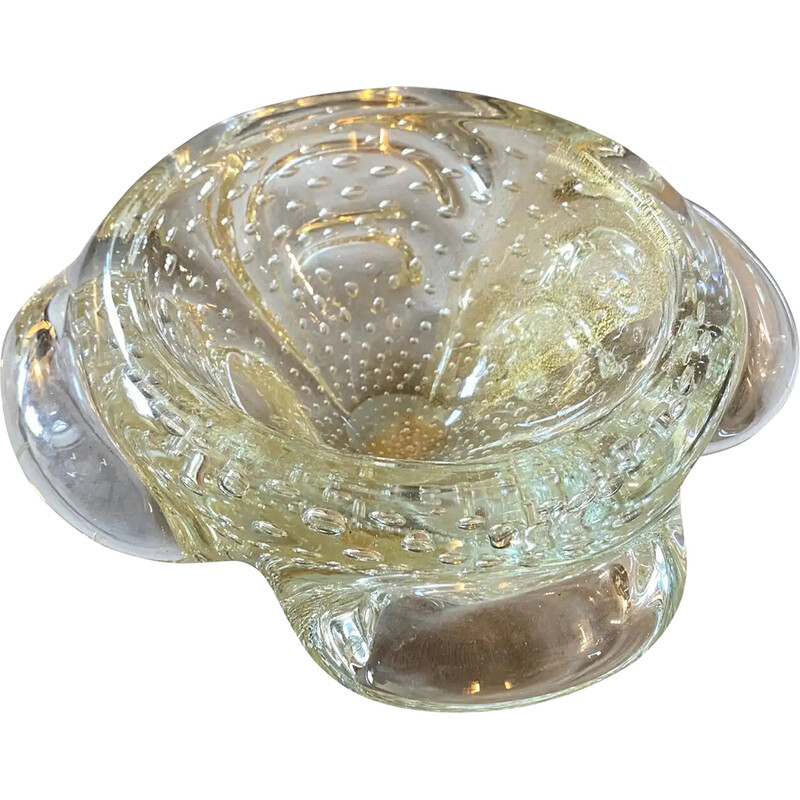 Posacenere di metà secolo in vetro di Murano trasparente e dorato di  Barovier, anni '70