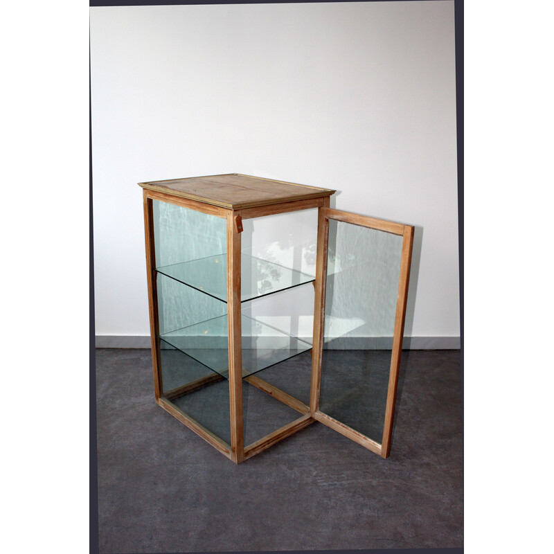 Vitrina de carvalho vintage e vitrina de vidro