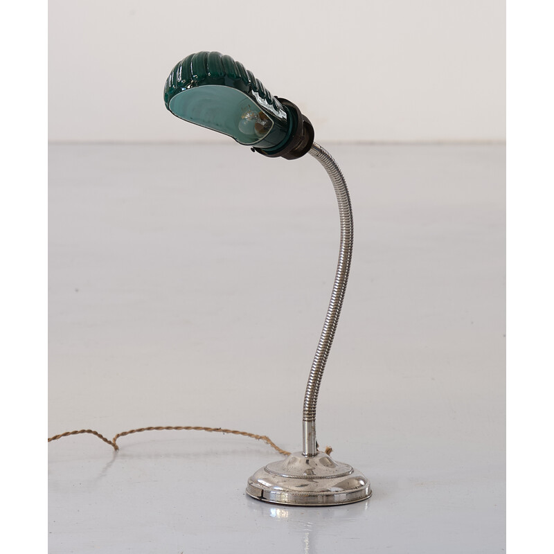 Lampada da tavolo italiana vintage con paralume in vetro verde chiaro