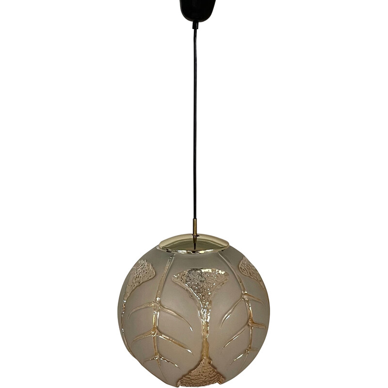 Vintage pendant lamp in glass, iron and brass by Peill & Putzler, 1970s