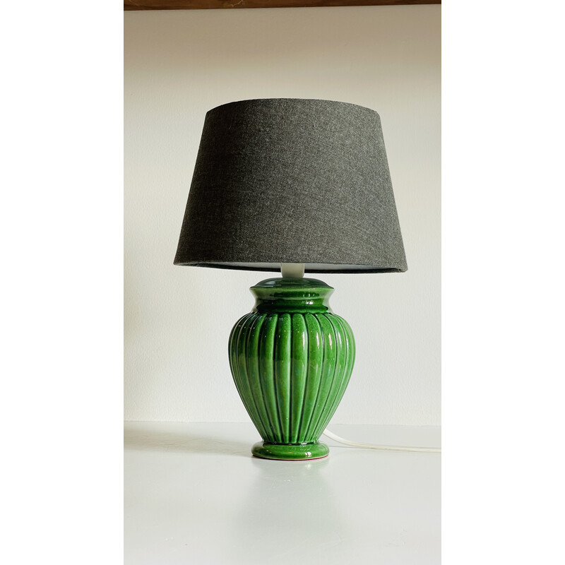Groene keramiek en geglazuurde vintage lamp, 1990