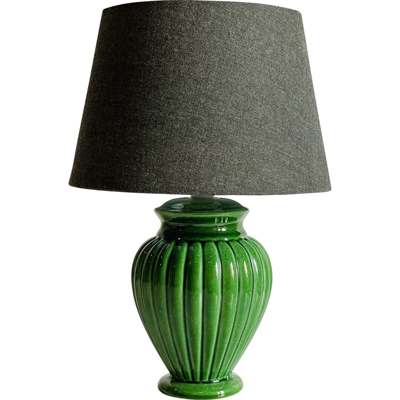 Vintage green and enamelled ceramic lamp, 1990s