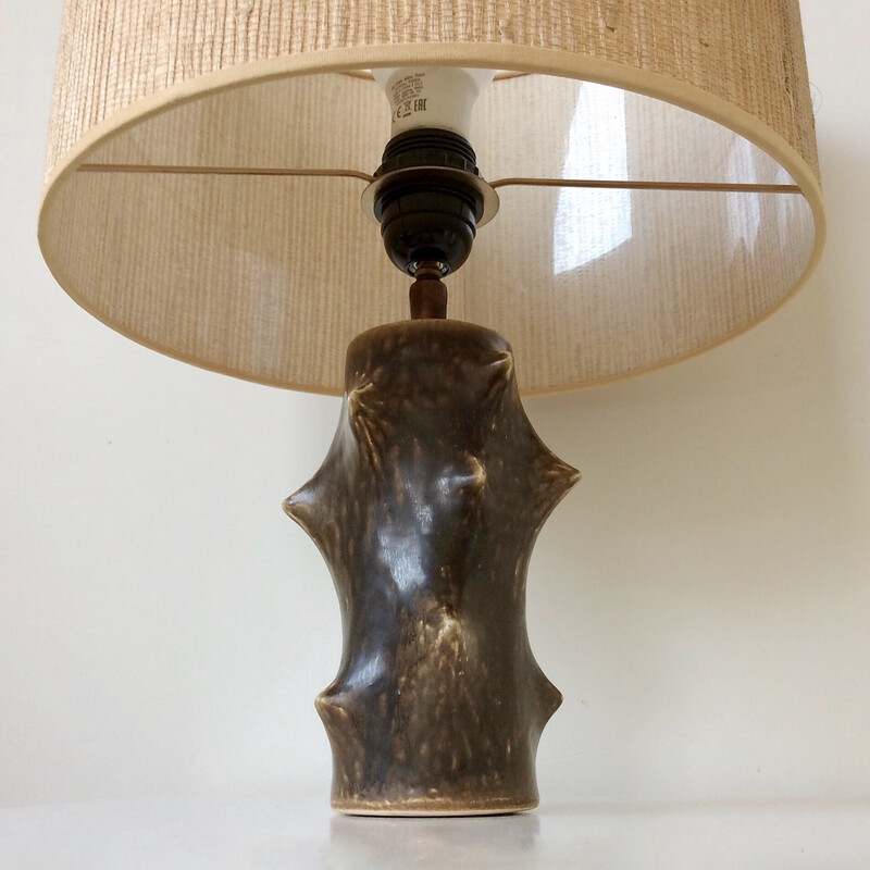 Vintage ceramic and straw thorn lamp by Knud Basse for Michael Andersen and  Son, Denmark 1960s