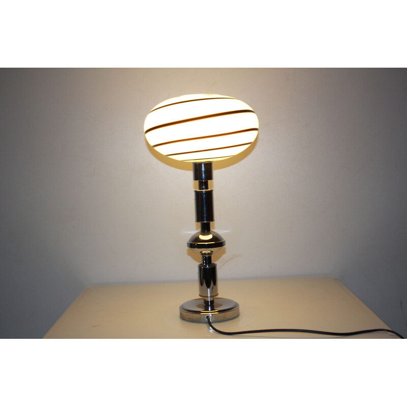 Vintage Tischlampe mit Zebra Muranoglas Lampenschirm, 1970er