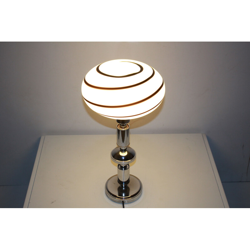 Lampe de table vintage avec abat-jour en verre de Murano zébré, 1970