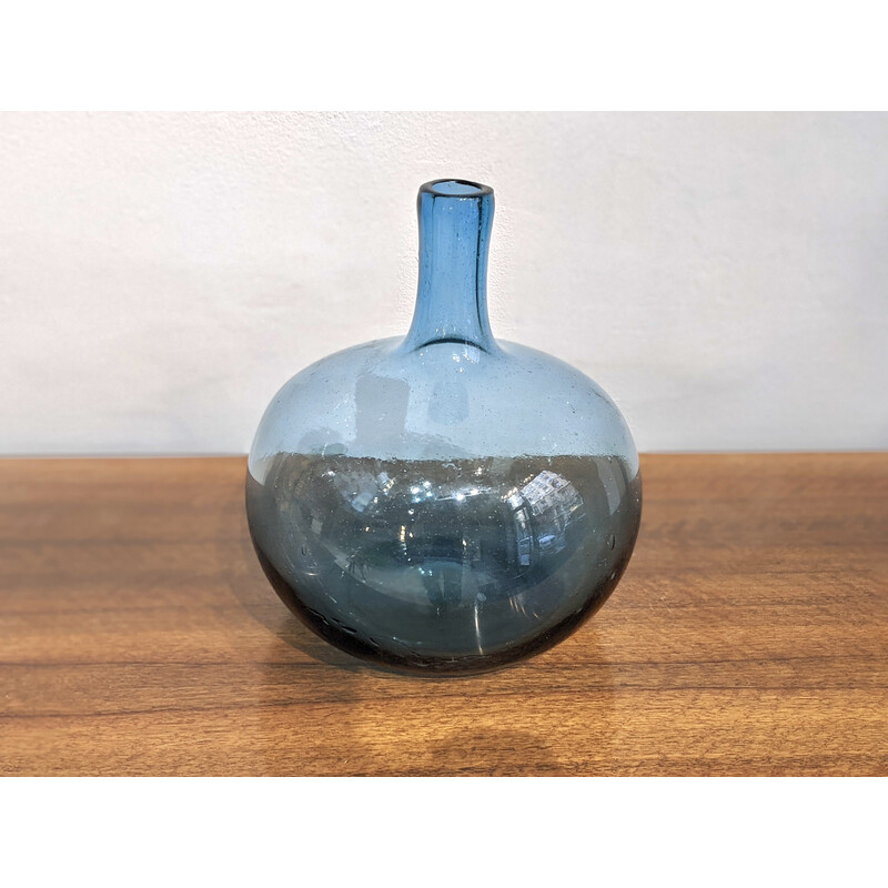 Vase vintage en verre bleu par Claude Morin, France 1960