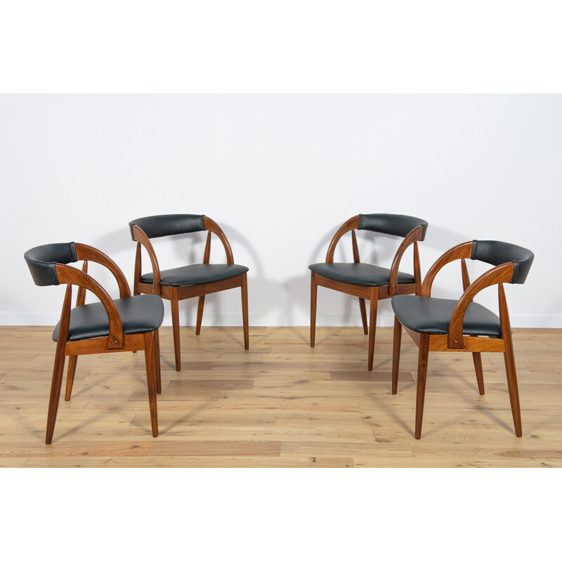 Ensemble de 4 chaises vintage en teck et cuir noir pour Orte Mobelfabrik,  Danemark 1960
