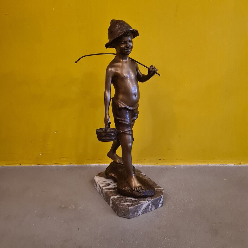 Statua d'epoca "pescatore" in bronzo e marmo di Giovanni De Martino