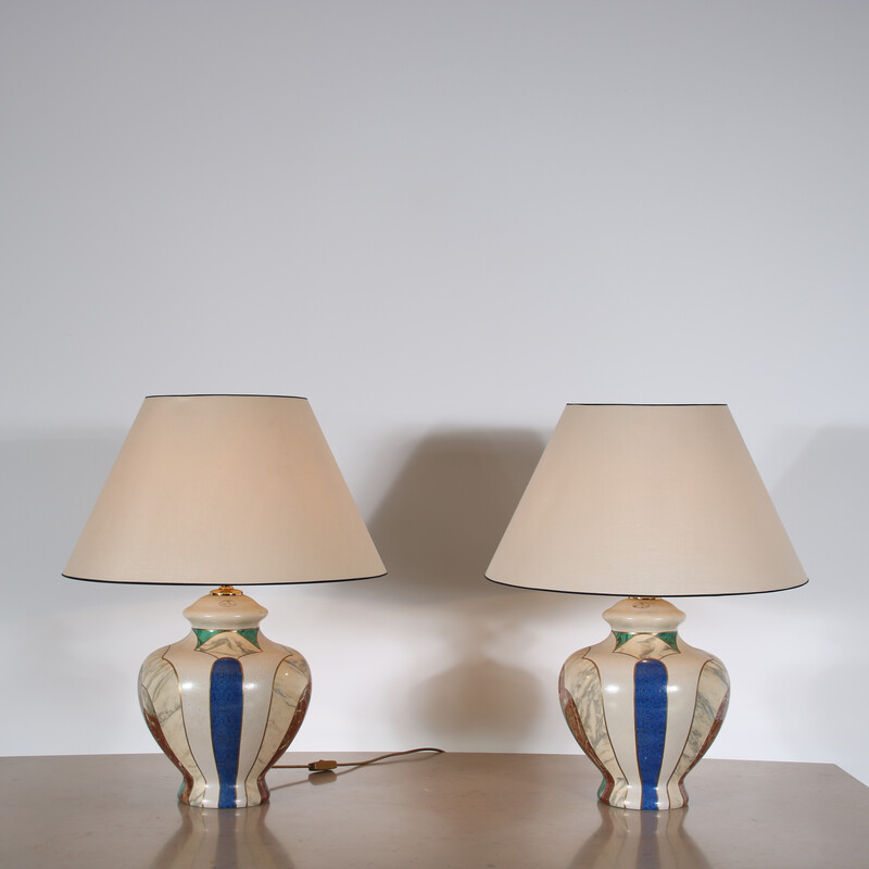 Coppia di lampade da tavolo vintage in ceramica di Paulo Marioni per Marioni,  Italia 1960