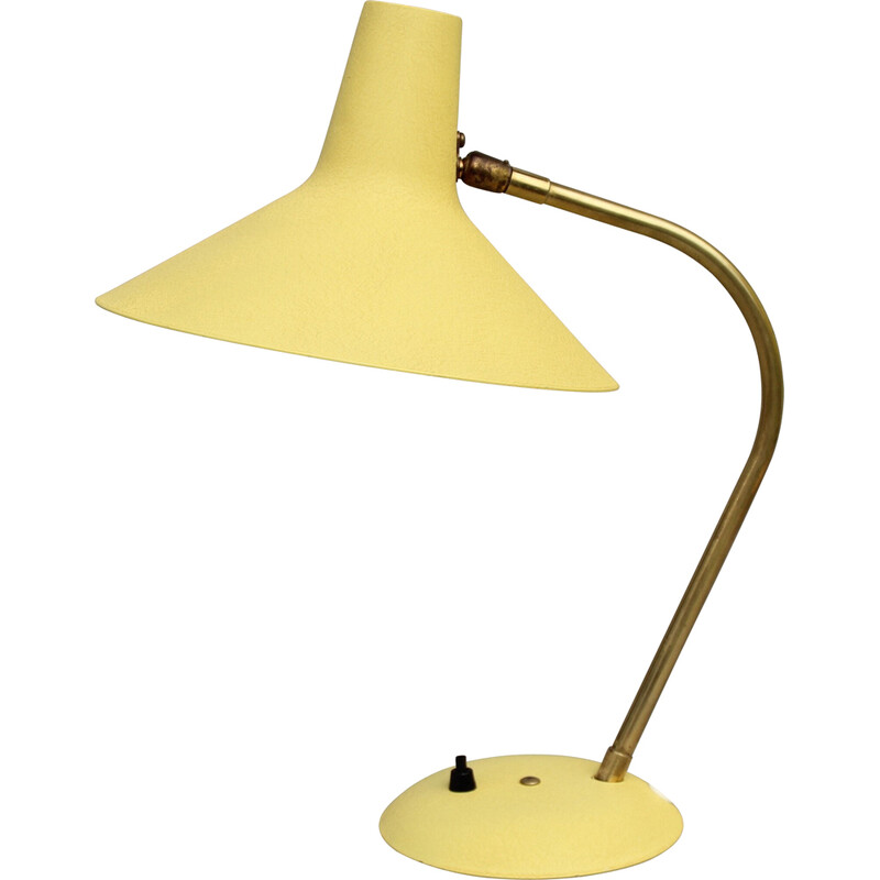 Lámpara de escritorio vintage de chapa amarilla y latón para Sis, Alemania  años 50