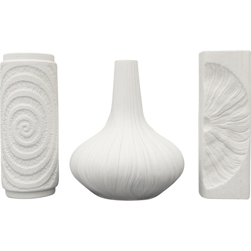 Set of 3 vintage white ceramic vases by Martin Freyer for Rosenthal  Studio-Line, Germany 1970s