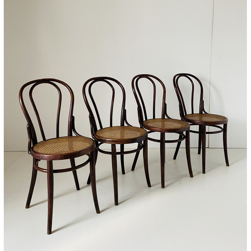 4 Stühle aus Thonet-Rohr und Holz für Wienner, 1930er Jahre