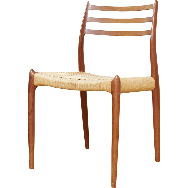 Vintage 78 chair in teak and paper cord by Niels Otto Möller for J.L.  Møllers, Denmark
