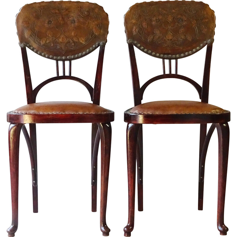 2 Thonet-Stühle Nr. 461 Jugendstil - 1910 - geprägtes Leder