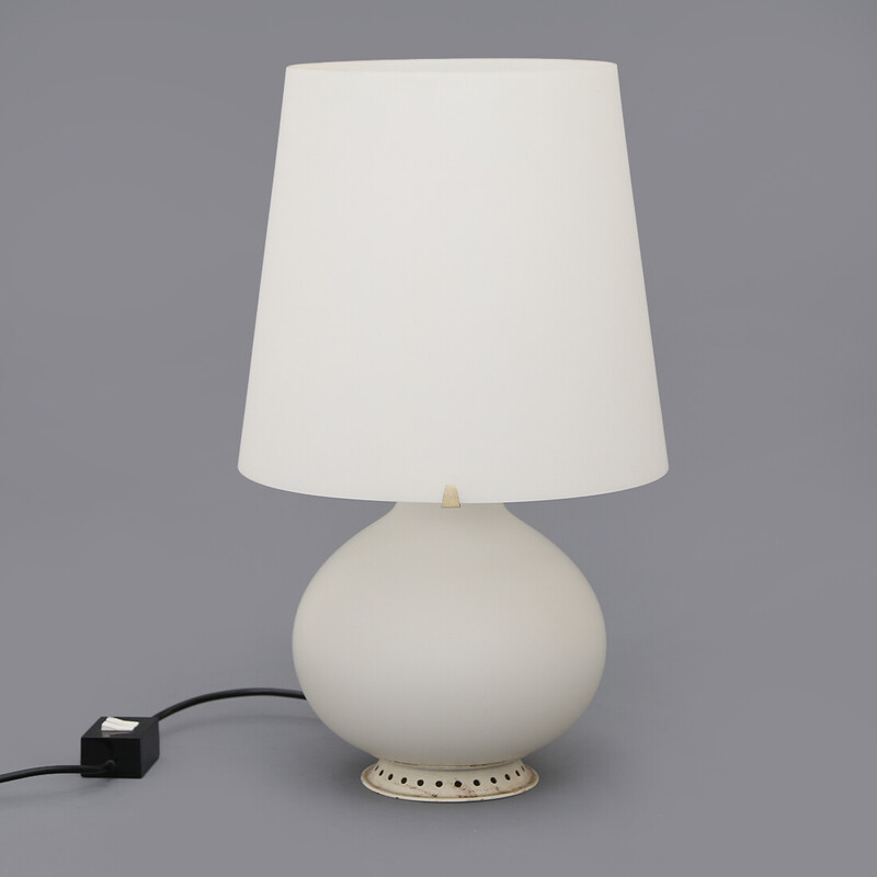 Lampe de table vintage "1853" en métal et verre opalin blanc par Max  Ingrand pour Fontana