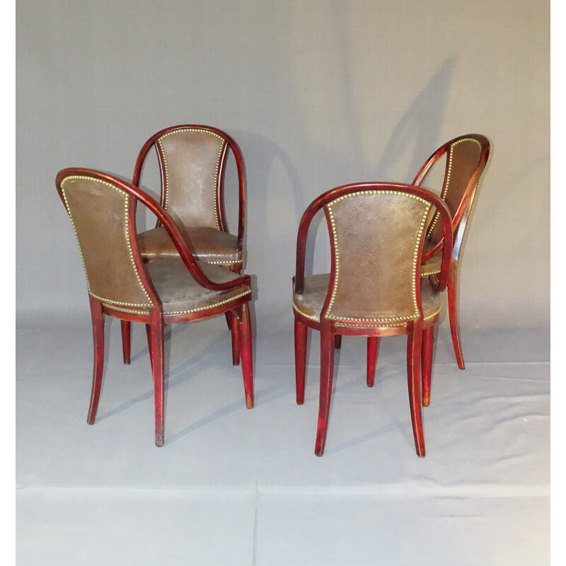 Set of 4 vintage A 845 leather chairs by Otto Prutscher for Thonet, 1925s