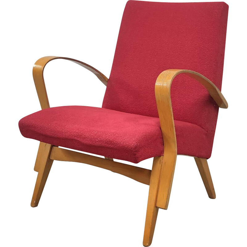 Vintage rood gebogen houten fauteuil voor Jitona, Tsjecho-Slowakije 1960