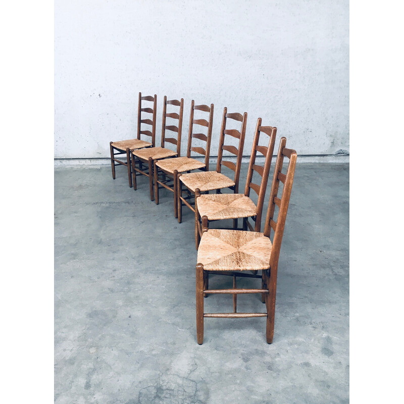 Set di 6 sedie da pranzo rustiche vintage realizzate a mano in legno di  quercia e