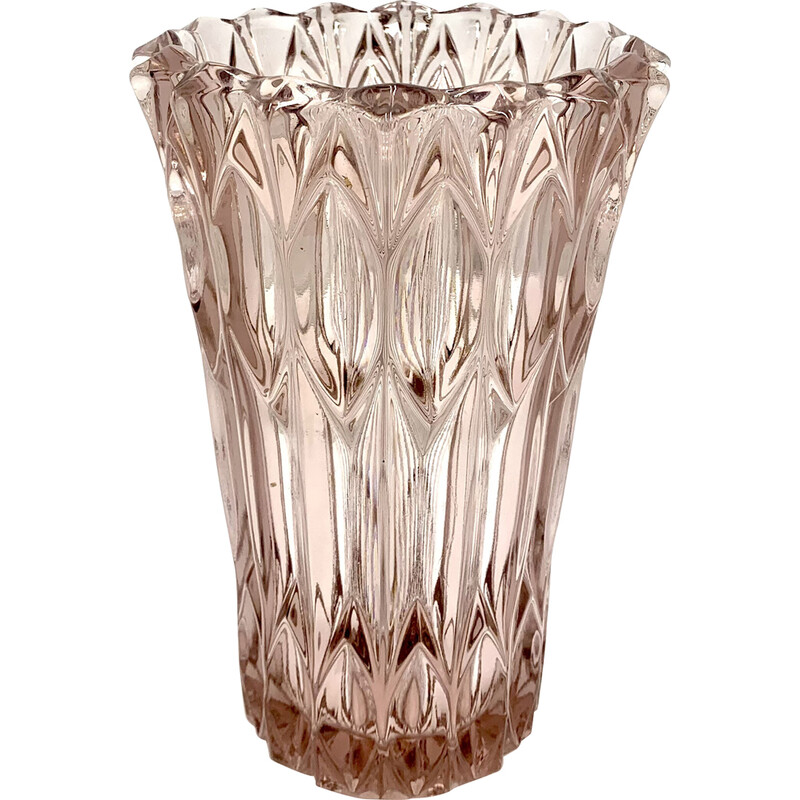 Vaso de cristal rosa vintage, República Checa anos 60