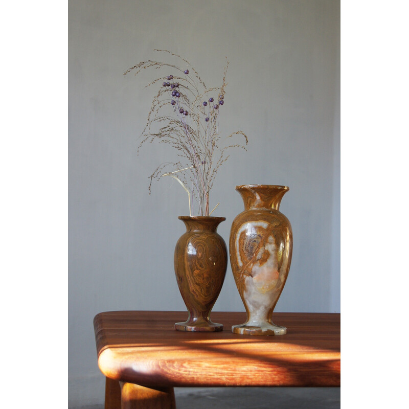 Paire de vases italiens vintage en onyx