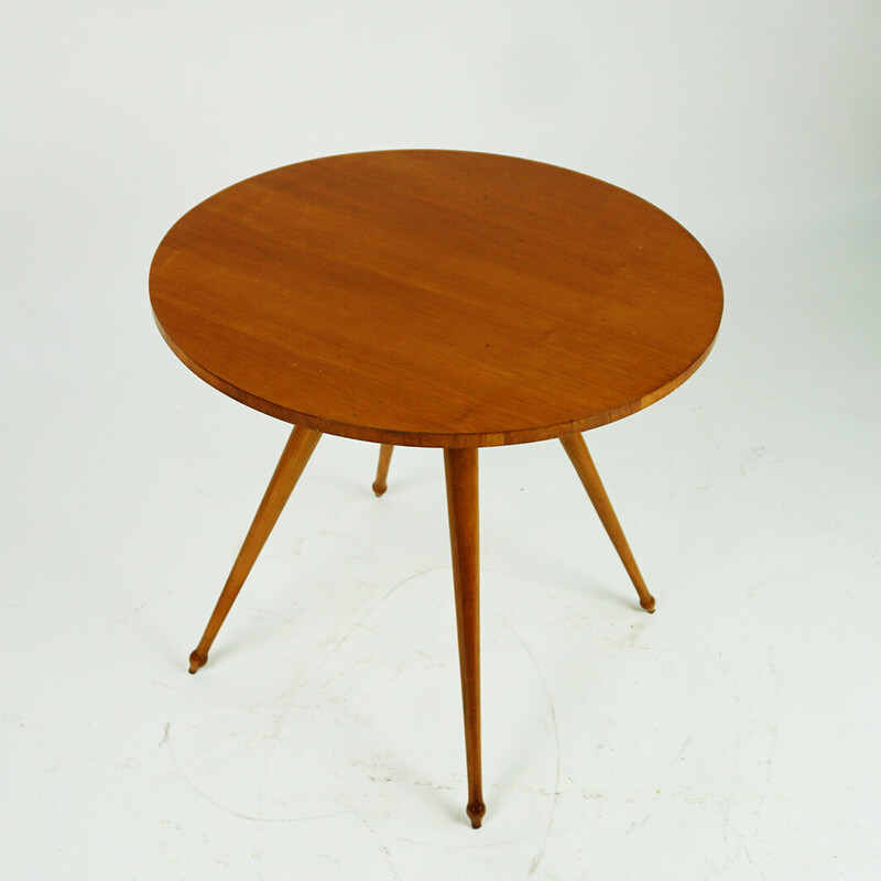 Table basse circulaire italienne vintage en bois de cerisier