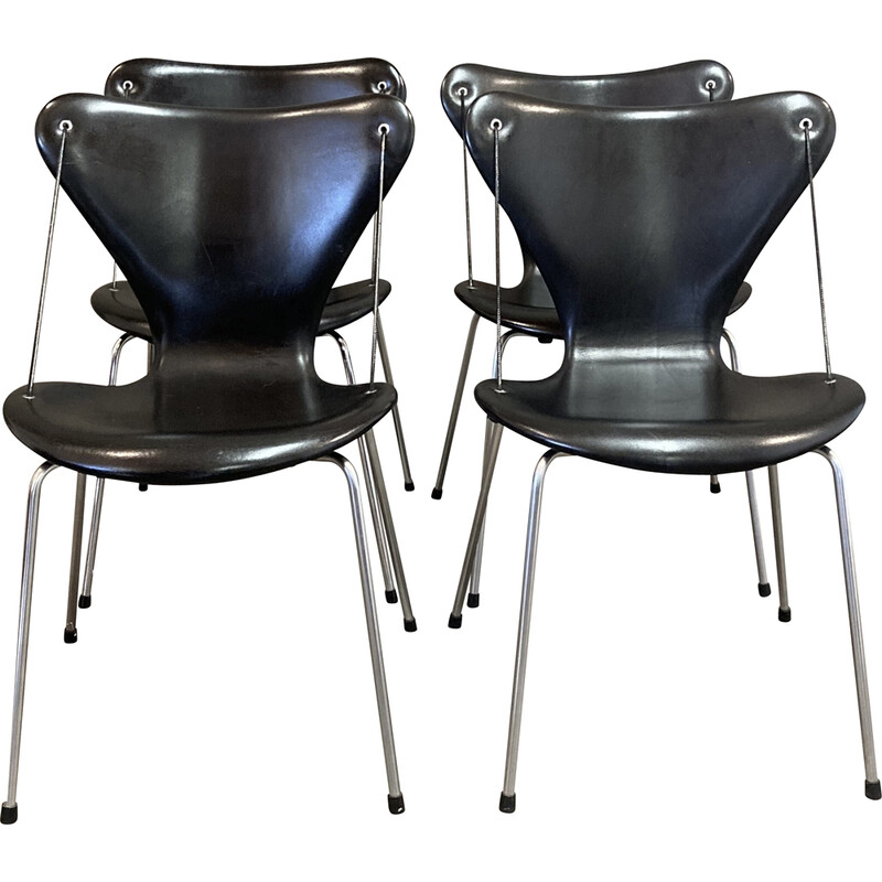 De andere dag Verraad Mineraalwater Set of 4 vintage leather and metal chairs by Arne Jacobsen for Fritz Hansen,  1960s