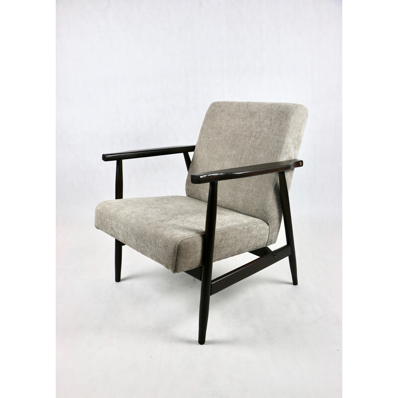 Vintage houten fauteuil met stoffen bekleding, 1970
