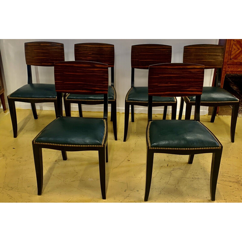 Set van 6 vintage Art Deco Macassar ebbenhouten stoelen