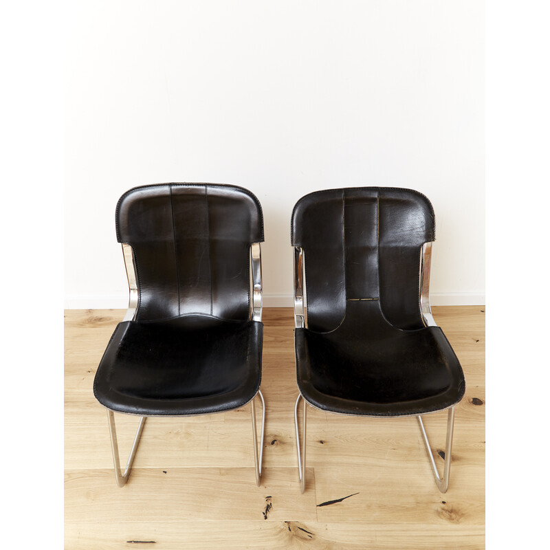 Paire de chaises vintage en acier et cuir de Cidue, 1960