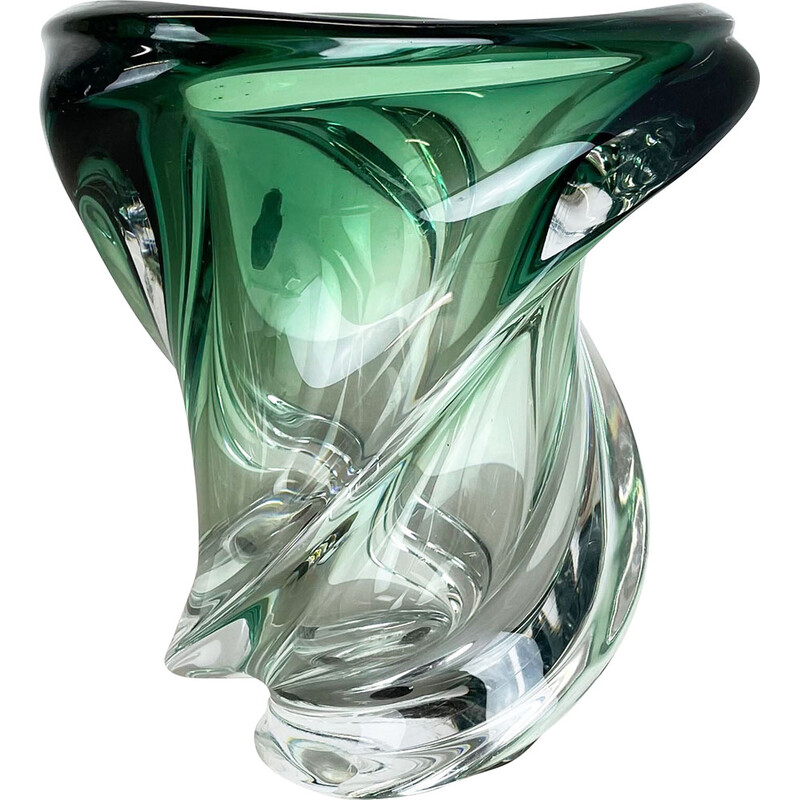 Vase vintage "Wave" en cristal et verre de Val Saint Lambert, Belgique 1960