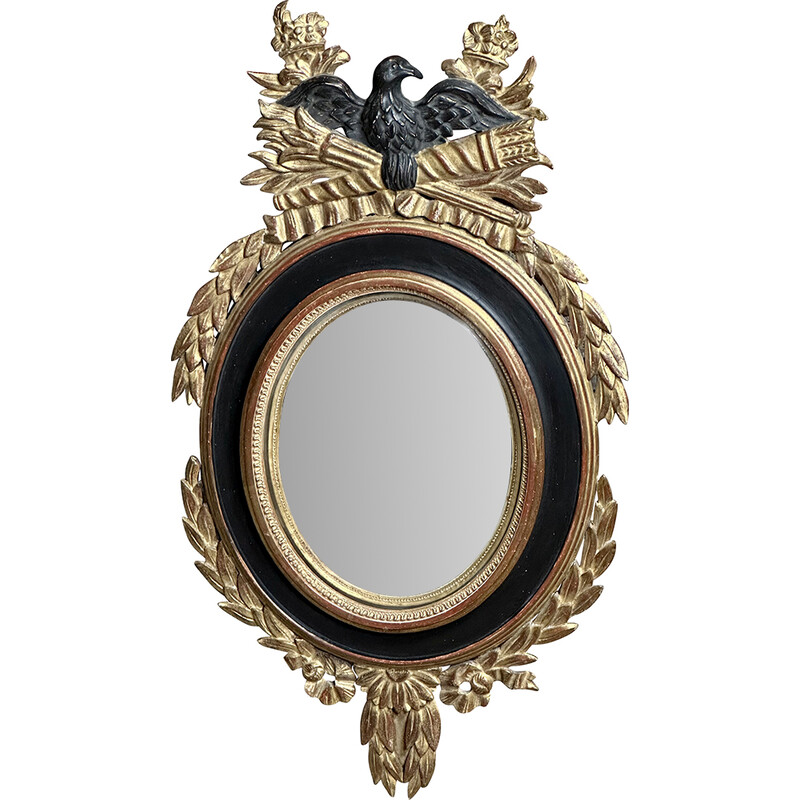Specchio ovale vintage in legno intagliato con occhio di strega, 1940