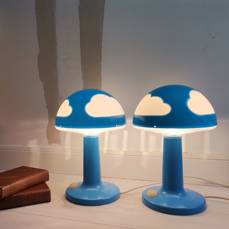 Pair of vintage blue cloud Skojig table lamps by Henrik Preutz for Ikea,  1990s