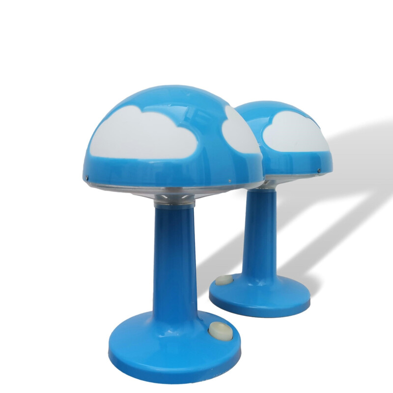 Paar vintage blauwe wolk Skojig tafellampen van Henrik Preutz voor Ikea,  1990