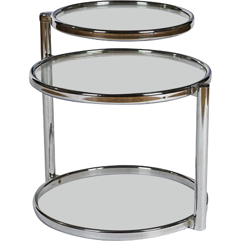 Table d'appoint vintage à deux niveaux en verre et chrome