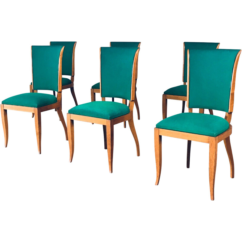 Ensemble de 6 chaises Art Déco vintage vertes, France 1930-1940