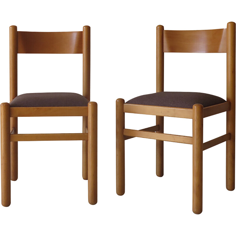 Pareja de sillas vintage de madera y tela, suecas de 1960