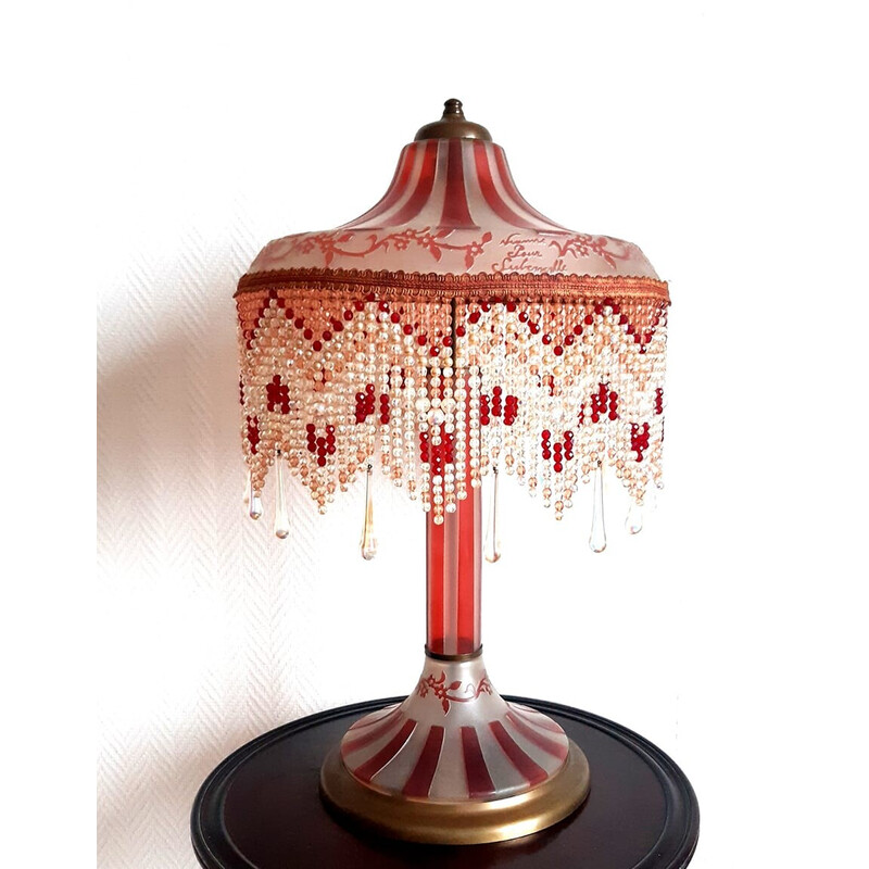 Vintage Art Deco Lampe aus Glas und Messing von Vianne für Suberville, 1945