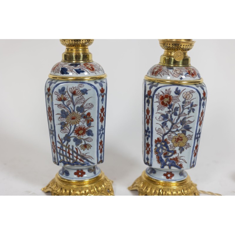 Paire de lampes vintage en porcelaine et bronze, France 1880