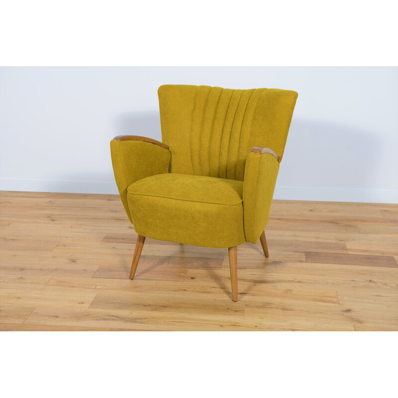 Mid-century wooden and fabric club armchair, 1950s