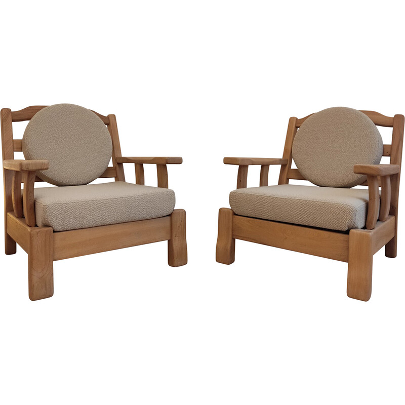 Pareja de sillones vintage de madera y tela